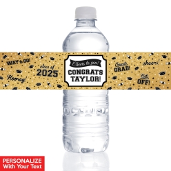 Grad Gold PERSONALIZED VINYL Bottle Labels - 10 PK