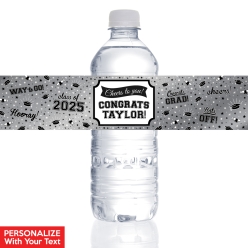 Grad Silver PERSONALIZED VINYL Bottle Labels - 10 PK