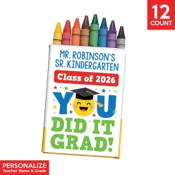 8 Colour Personalized Elementary Grad Crayons - 12pks