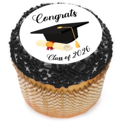 Congrats Grad Cap Class of 2026 Cupcake Icing Toppers 12pk