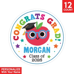 Grad Apple 2026 Personalized Favour Stickers 12pk