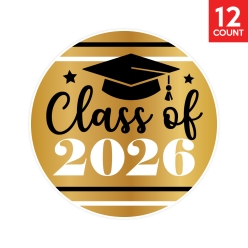 Gold Class of 2026 Favour Stickers 12pk