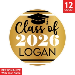 Gold Class of 2026 Personalized Favour Stickers 12pk