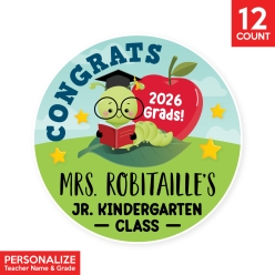 Grad Bookworm 2026 Personalized Favour Stickers 12pk