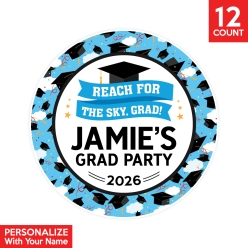 Blue Sky Grad Hats Personalized Favour Stickers 12PK