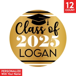 30% OFF: Gold Class of 2025 Personalized Favour Stickers 12pk