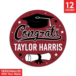 30% OFF:Burgundy Congrats Grad Personalized Favour Stickers 12pk