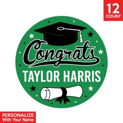 30% OFF: Green Congrats Grad Personalized Favour Stickers 12pk
