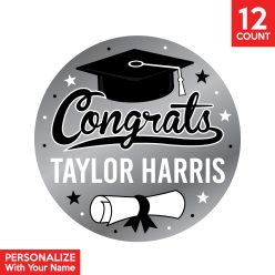 30% OFF: Silver Congrats Grad Personalized Favour Stickers 12pk