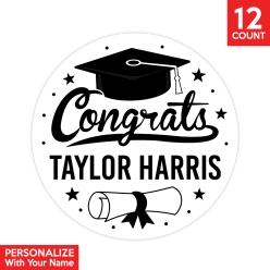 30% OFF: White Congrats Grad Personalized Favour Stickers 12pk