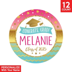 30% OFF: Watercolour Grad Personalized Favour Stickers 12PK