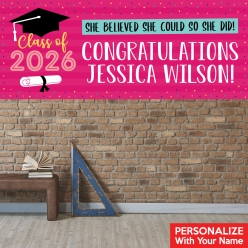 Girl Grad Pink PERSONALIZED Giant Vinyl Keepsake Banner