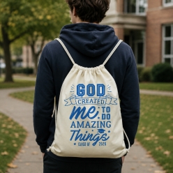 God Created Me Grad Drawstring Backpack - Choose Colour