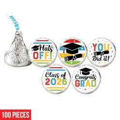 Graduation Bright Hershey Kisses Stickers-100Pk
