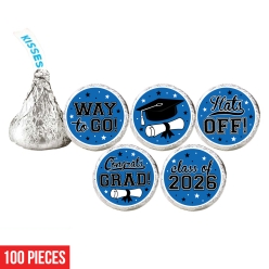 Graduation Blue Hershey Kisses Stickers-100Pk