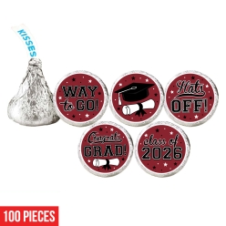 Graduation Burgundy Hershey Kisses Stickers-100Pk