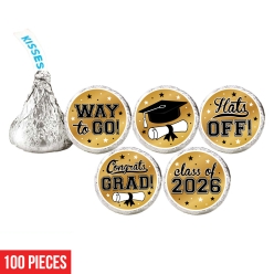 Graduation Gold Hershey Kisses Stickers-100Pk
