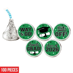 Graduation Green Hershey Kisses Stickers-100Pk