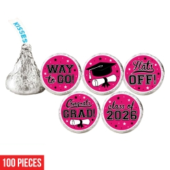 Graduation Pink Hershey Kisses Stickers-100Pk