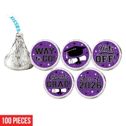Graduation Purple Hershey Kisses Stickers-100Pk