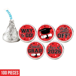 Graduation Red Hershey Kisses Stickers-100Pk