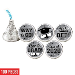 Graduation Silver Hershey Kisses Stickers-100Pk