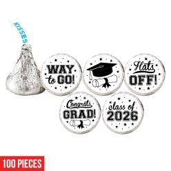 Graduation White Hershey Kisses Stickers-100Pk