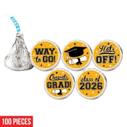 Graduation Yellow Hershey Kisses Stickers-100Pk