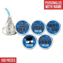 Grad Blue Custom Hershey Kisses Stickers 100PK