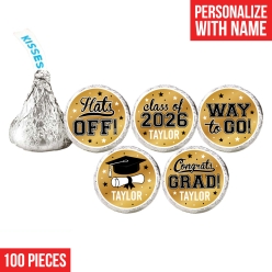 Grad Gold Custom Hershey Kisses Stickers 100PK