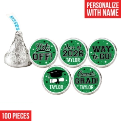Grad Green Custom Hershey Kisses Stickers 100PK