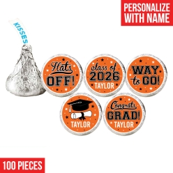 Grad Orange Custom Hershey Kisses Stickers 100PK