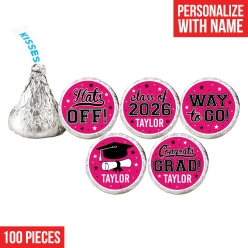 Grad Pink Custom Hershey Kisses Stickers 100PK