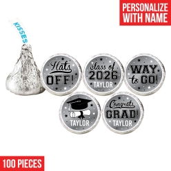 Grad Silver Custom Hershey Kisses Stickers 100PK