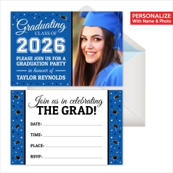 Grad PERSONALIZED PHOTO Invitations Blue - 8 Pk