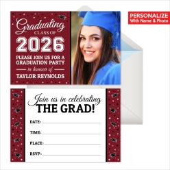 Grad PERSONALIZED PHOTO Invitations Burgundy - 8 Pk