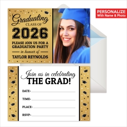 Grad PERSONALIZED PHOTO Invitations Gold- 8 Pk