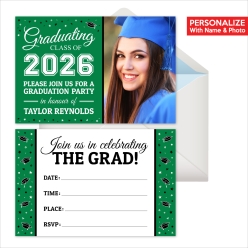 Grad PERSONALIZED PHOTO Invitations Green - 8 Pk