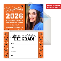 Grad PERSONALIZED PHOTO Invitations Orange - 8 Pk