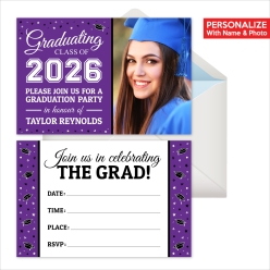 Grad PERSONALIZED PHOTO Invitations Purple - 8 Pk