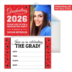 Grad PERSONALIZED PHOTO Invitations Red - 8 Pk
