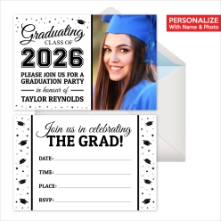 Grad PERSONALIZED PHOTO Invitations White - 8 Pk