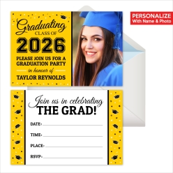 Grad PERSONALIZED PHOTO Invitations Yellow - 8 Pk