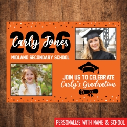 Grad 2026 Then & Now 5x7 PHOTO Cards Orange- 8 Pk