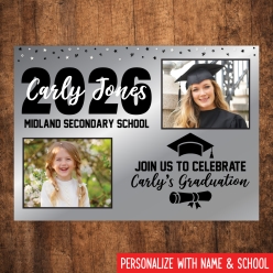 Grad 2026 Then & Now 5x7 PHOTO Cards Silver- 8 Pk