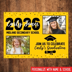 Grad 2026 Then & Now 5x7 PHOTO Cards Yellow- 8 Pk