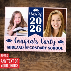 Grad 2026 Then & Now 5x7 PHOTO Cards Pink- 8 Pk