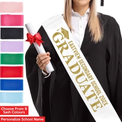 Graduate Personalized School Name Sash w/ Gold