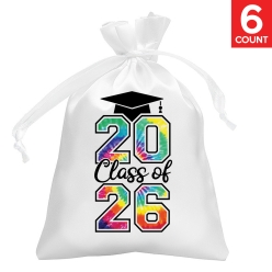 Tie Dye Grad 2026 Satin Bags - 6 PK