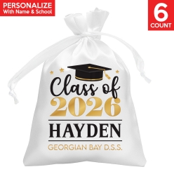 Grad Black & Gold PERSONALIZED Satin Bags - 6 PK